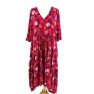 LORALETTE Valerie Border Women's Maxi Dress 2XL 18/20 Magenta Floral Flowy NEW